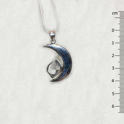 Natural Herkimer Diamond Sterling Silver Crescent Moon Pendant