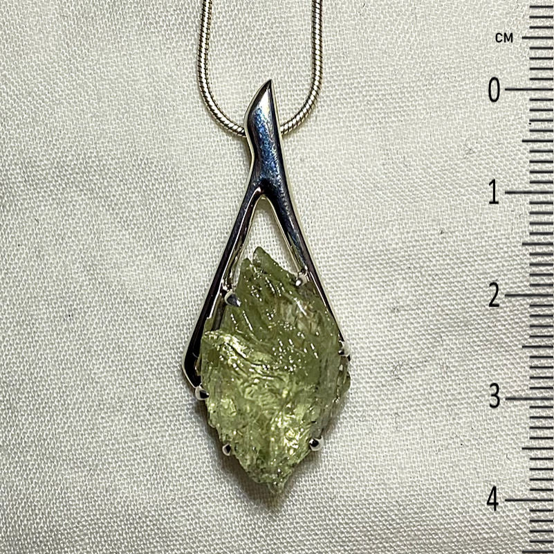 Freeform Natural Hiddenite Ornate Sterling Silver Pendant