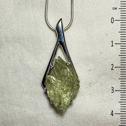 Freeform Natural Hiddenite Ornate Sterling Silver Pendant