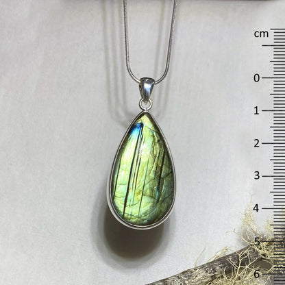 Teardrop Green Flash Labradorite Pendant