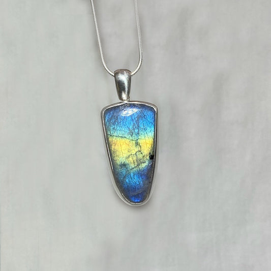 Freeform Blue & Copper Flash Labradorite Pendant