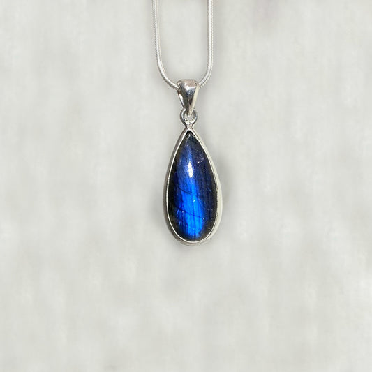 Teardrop Blue Flash Labradorite Pendant