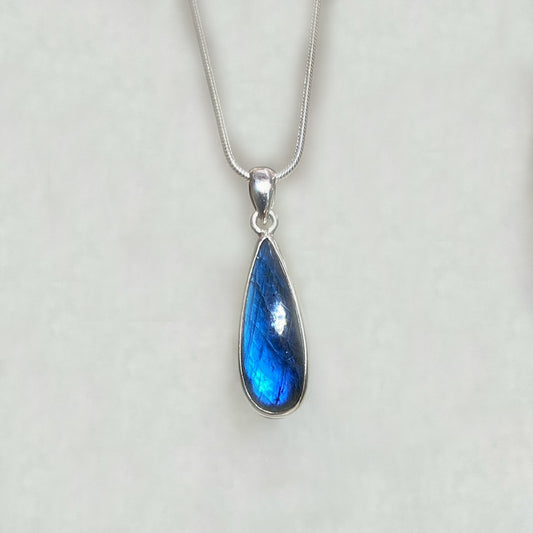 Teardrop Blue Flash Labradorite Pendant