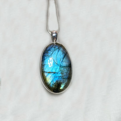 Oval Blue Flash Labradorite Pendant