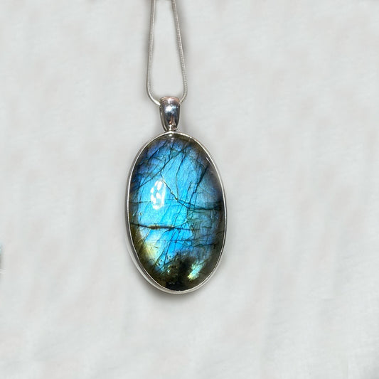 Oval Blue Flash Labradorite Pendant