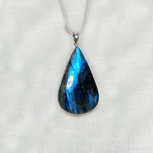 Teardrop Blue Flash Labradorite Pendant