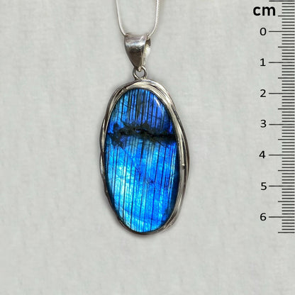 Oval Blue Flash Labradorite Ornate Sterling Silver Pendant