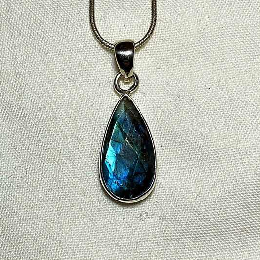 Faceted Teardrop Labradorite Pendant