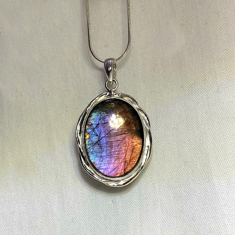 Oval Labradorite Ornate Sterling Silver Pendant