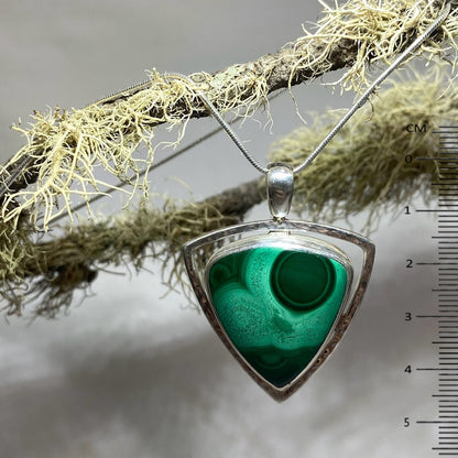 Hammered Sterling Silver Triangle Malachite Pendant