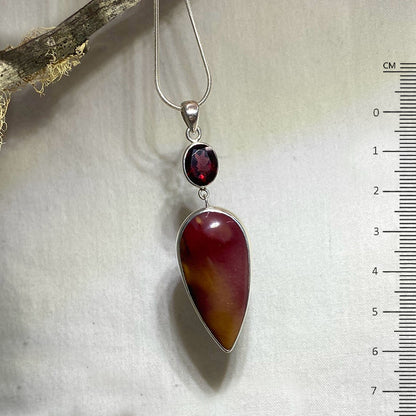 Pear Shaped Mookaite Jasper & Oval Faceted Garnet Pendant