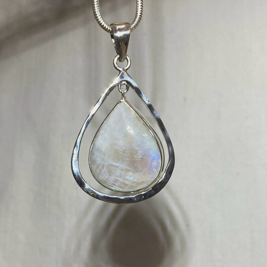 Ornate Sterling Silver Triangle Rainbow Moonstone Pendant