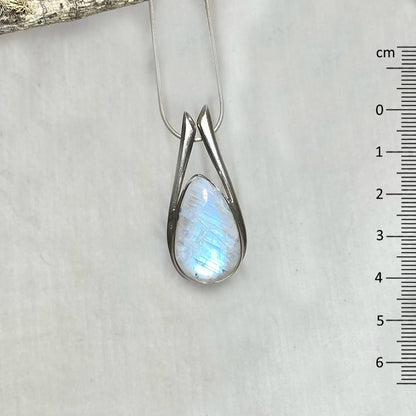 Ornate Sterling Silver Teardrop Rainbow Moonstone Pendant