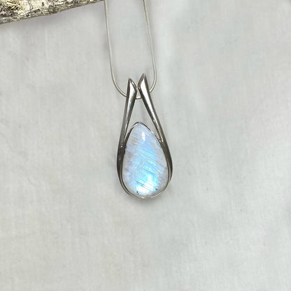 Ornate Sterling Silver Teardrop Rainbow Moonstone Pendant