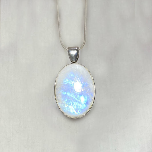 Oval Rainbow Moonstone Pendant