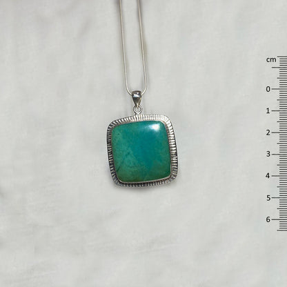 Square Blue Fossil Opal Wood Ornate Sterling Silver Pendant