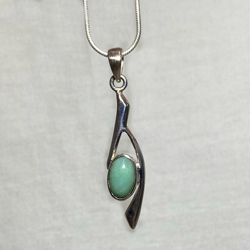 Oval Blue Opal Fossil Wood Ornate Sterling Silver Pendant