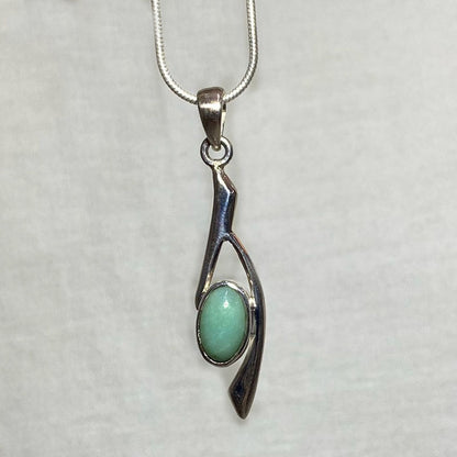 Oval Blue Opal Fossil Wood Ornate Sterling Silver Pendant