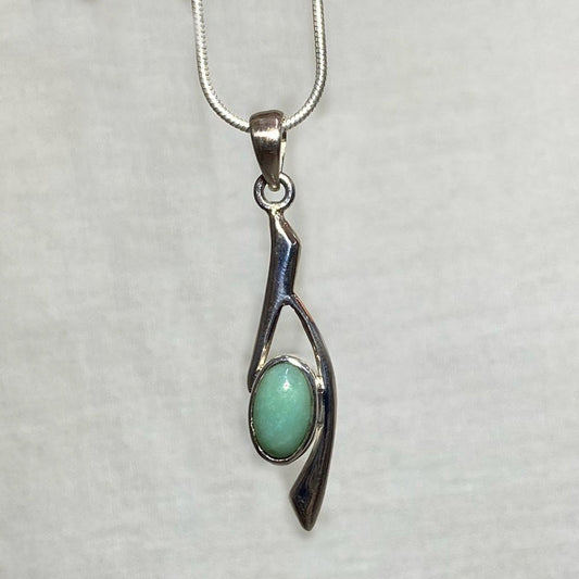 Oval Blue Opal Fossil Wood Ornate Sterling Silver Pendant