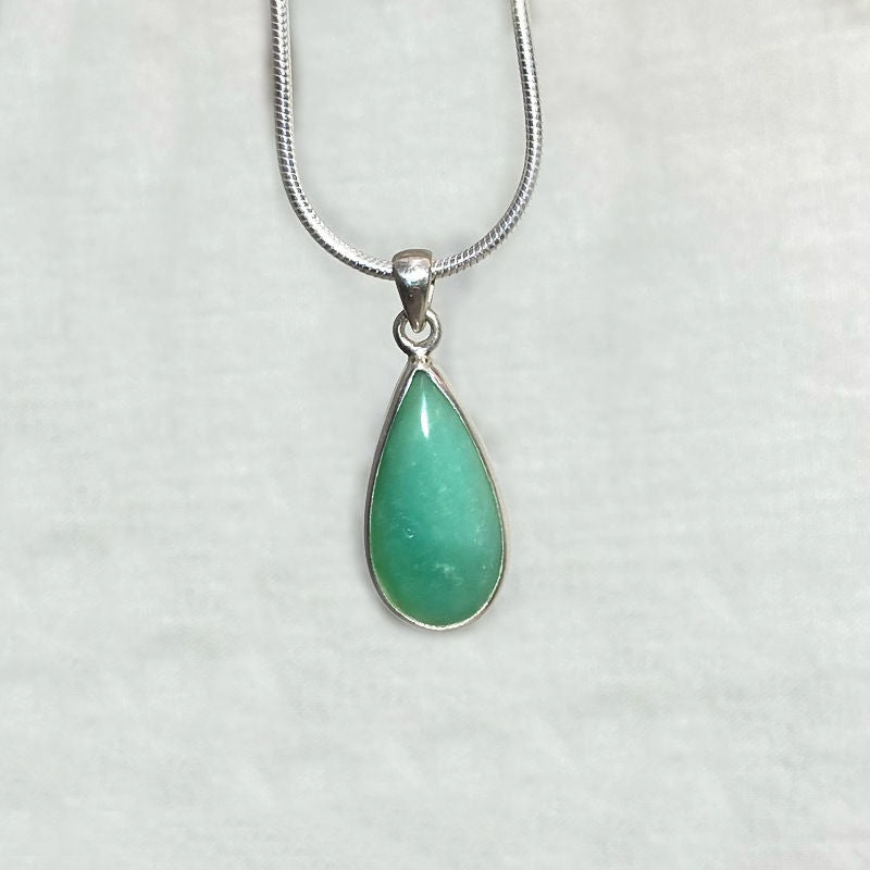 Teardrop Blue Opal Fossil Wood Pendant