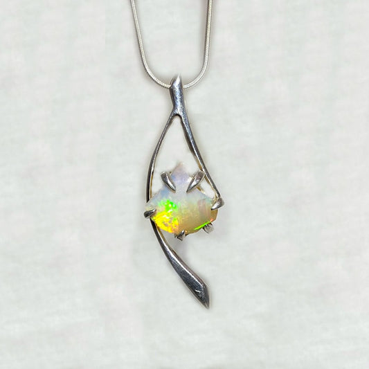 Freeform Ethiopian Opal Ornate Sterling Silver Pendant