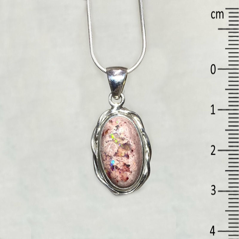 Oval Mexican Fire Opal Ornate Sterling Silver Pendant