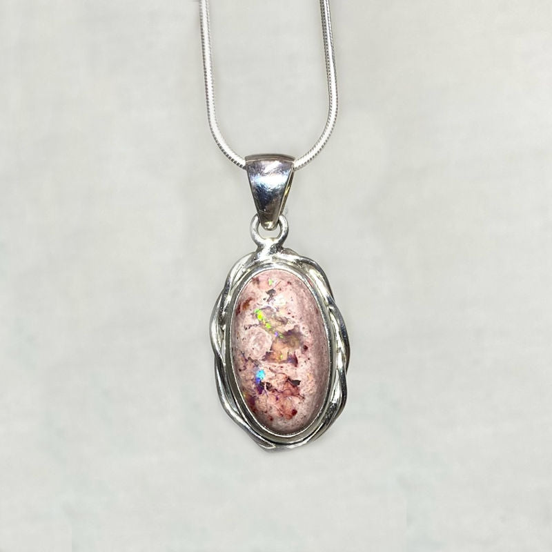 Oval Mexican Fire Opal Ornate Sterling Silver Pendant
