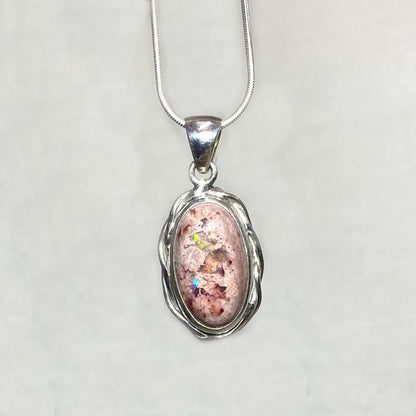 Oval Mexican Fire Opal Ornate Sterling Silver Pendant