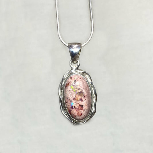 Oval Mexican Fire Opal Ornate Sterling Silver Pendant