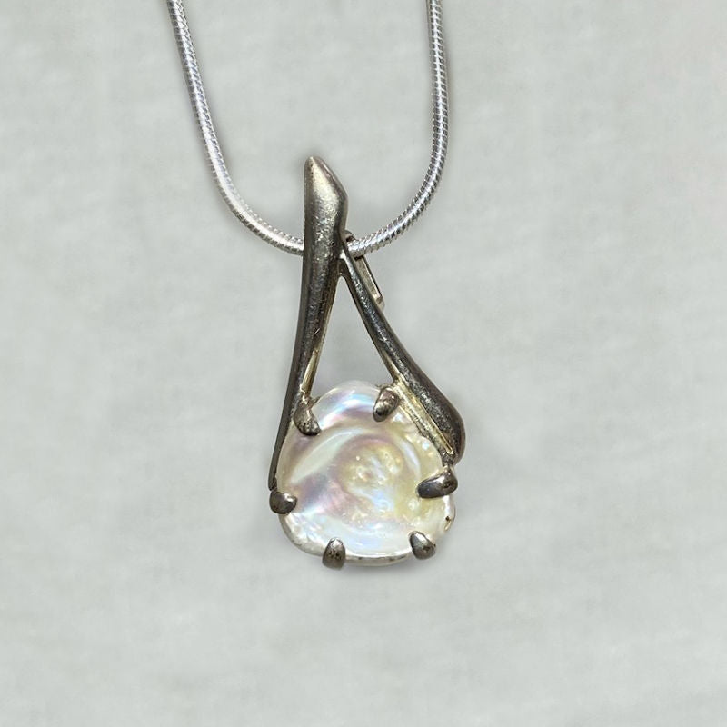 Ornate Sterling Silver Keshi Pearl Pendant