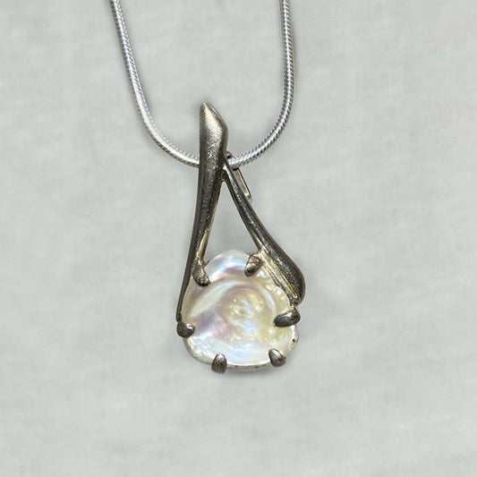 Ornate Sterling Silver Keshi Pearl Pendant