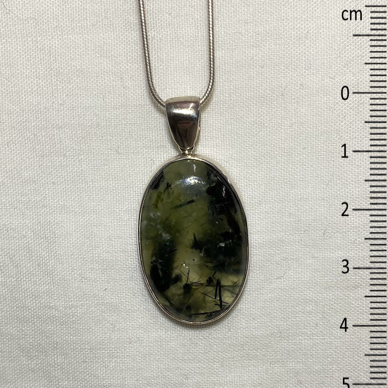 Oval Prehnite with Epidote Pendant