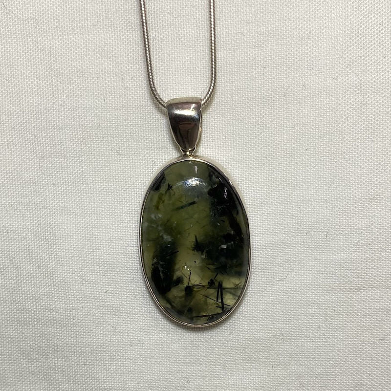 Oval Prehnite with Epidote Pendant