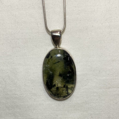 Oval Prehnite with Epidote Pendant