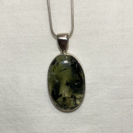 Oval Prehnite with Epidote Pendant