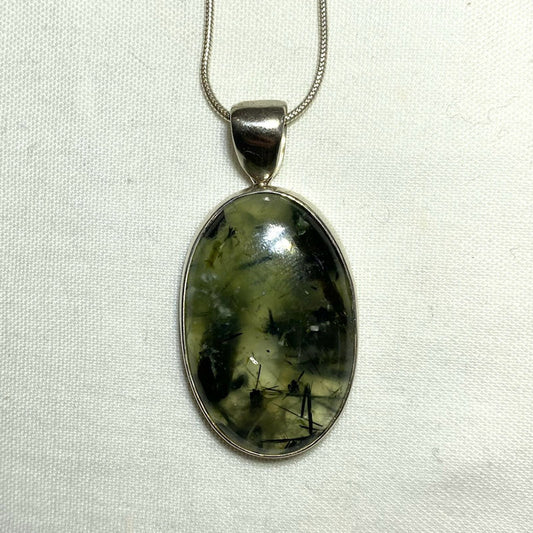 Oval Prehnite with Epidote Pendant