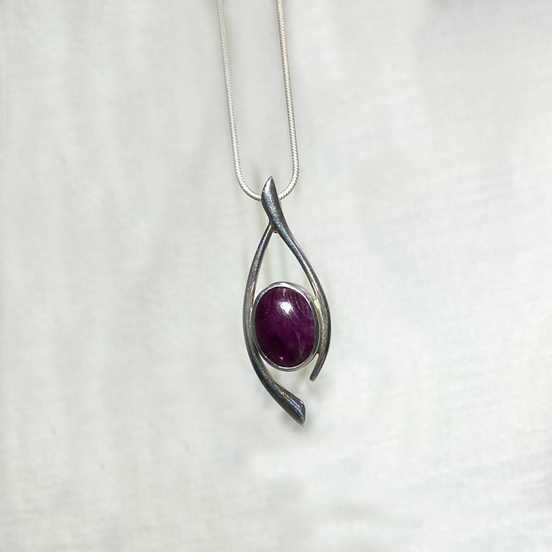 Ornate Sterling Silver Oval Ruby Pendant