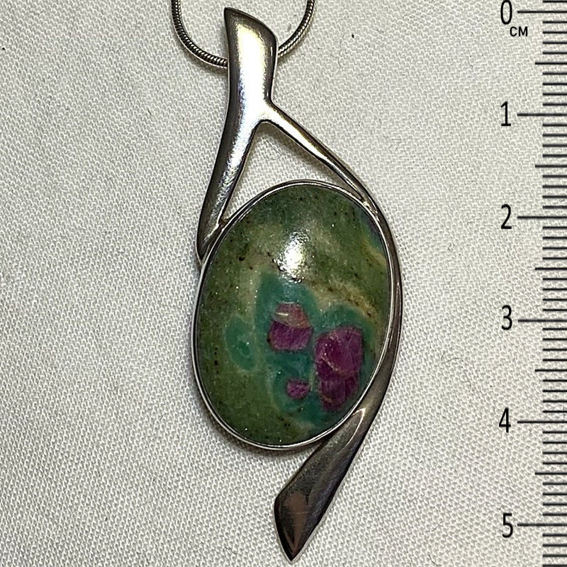 Oval Ruby In Fuschite Ornate Sterling Silver Pendant