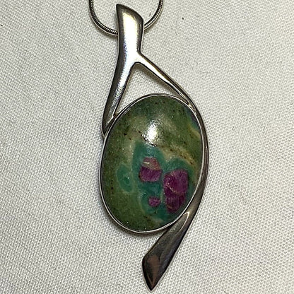 Oval Ruby In Fuschite Ornate Sterling Silver Pendant