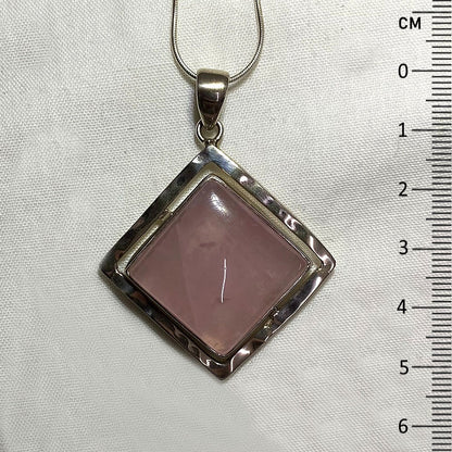 Diamond Shaped Rose Quartz Ornate Sterling Silver Pendant