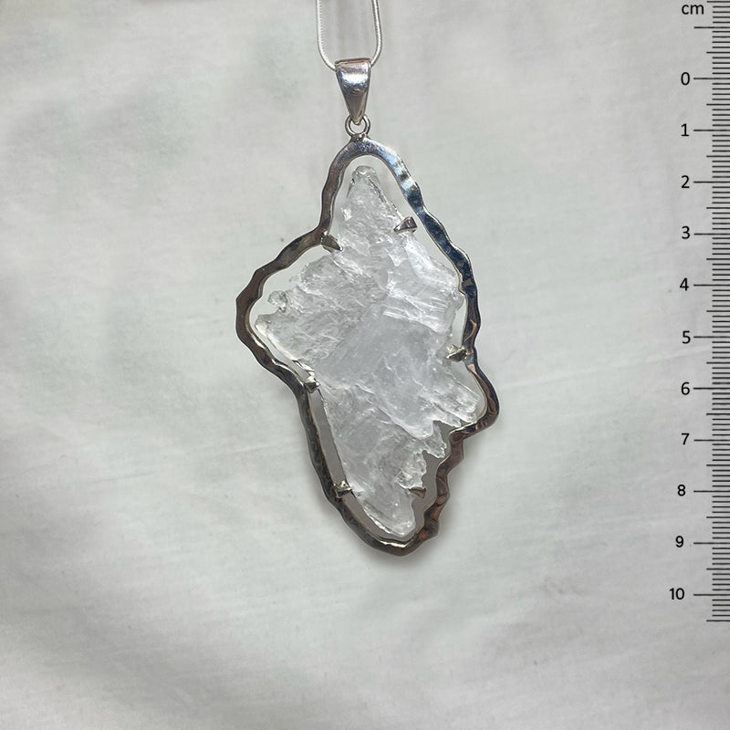 Natural Selenite Ornate Sterling Silver Pendant