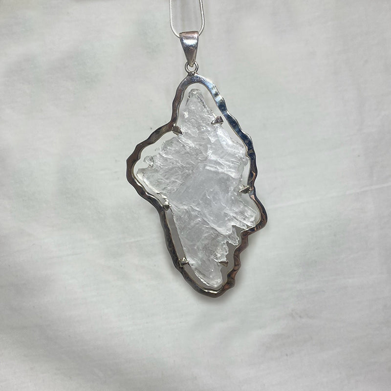 Natural Selenite Ornate Sterling Silver Pendant