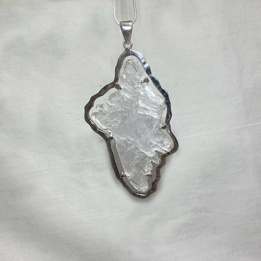 Natural Selenite Ornate Sterling Silver Pendant