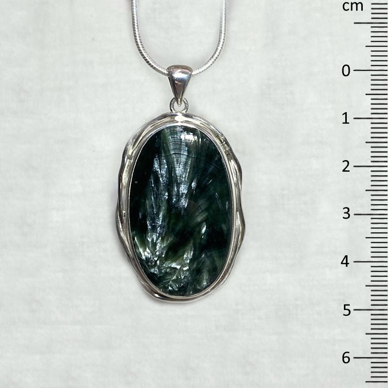 Oval Seraphinite Ornate Sterling Silver Pendant