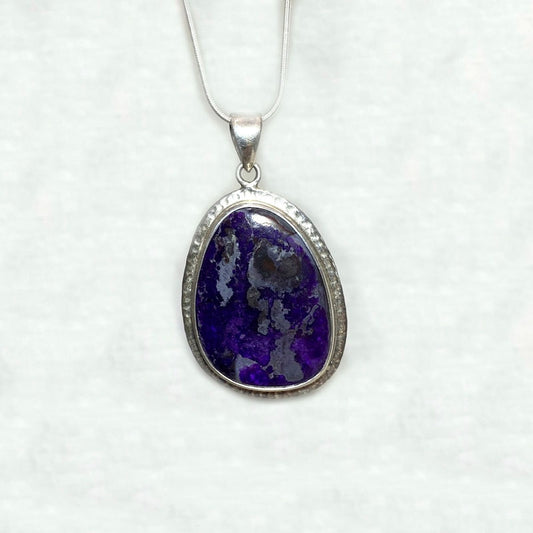 Freeform Sugilite Ornate Sterling Silver Pendant