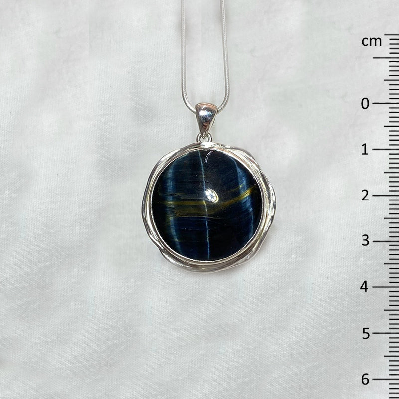 Round Hawkeye Ornate Sterling Silver Pendant