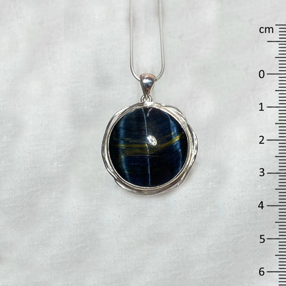 Round Hawkeye Ornate Sterling Silver Pendant