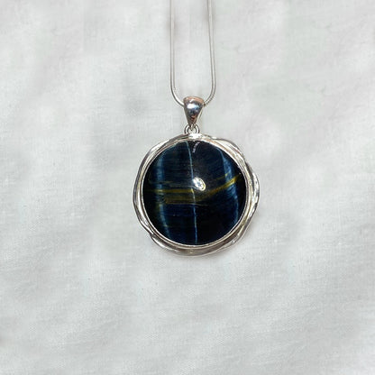 Round Hawkeye Ornate Sterling Silver Pendant
