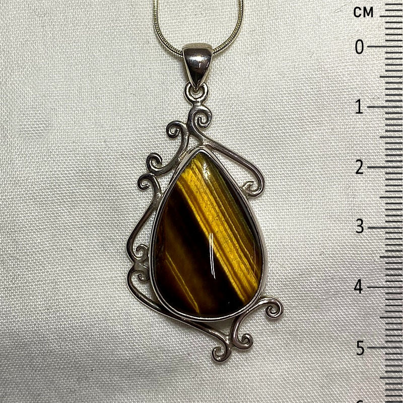 Teardrop Tigers Eye Swirling Sterling Silver Pendant