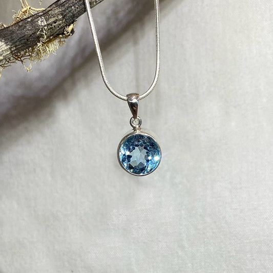 Round Faceted Blue Topaz Pendant